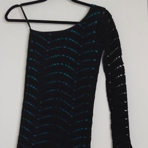 Bebe Black & Teal Stretch Club/Cocktail Dress